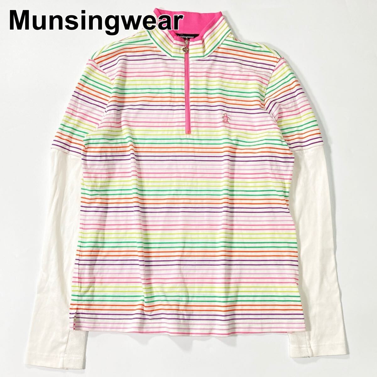 Munsingwear マンシングウェア ポロシャツ 長袖 ハーフジップ ボーダー LL レディース B92523-88拍卖