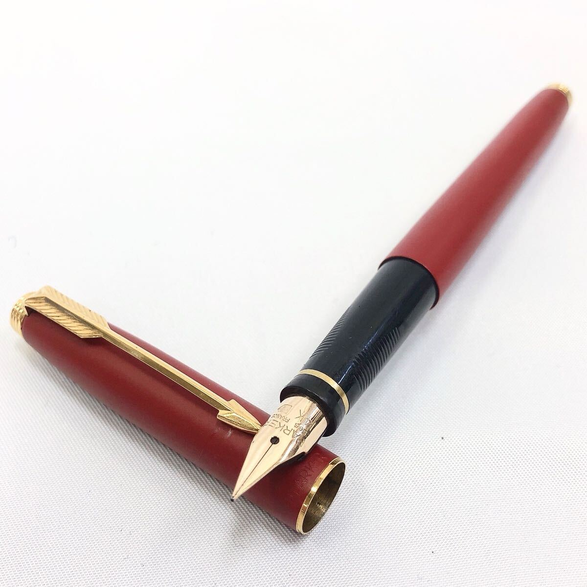★2-1004 PARKER パーカー 14K 585 万年筆 レッド×ゴールド 文房具 筆記用具 拍卖