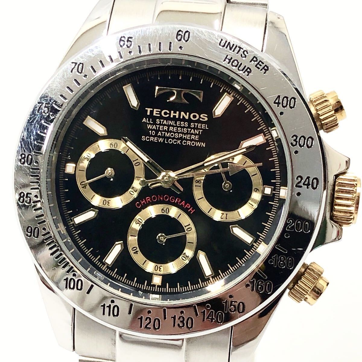 ★2-1007 TECNOS テクノス メンズ 腕時計 TSM401 クロノグラフ 黒文字盤 クォーツ拍卖