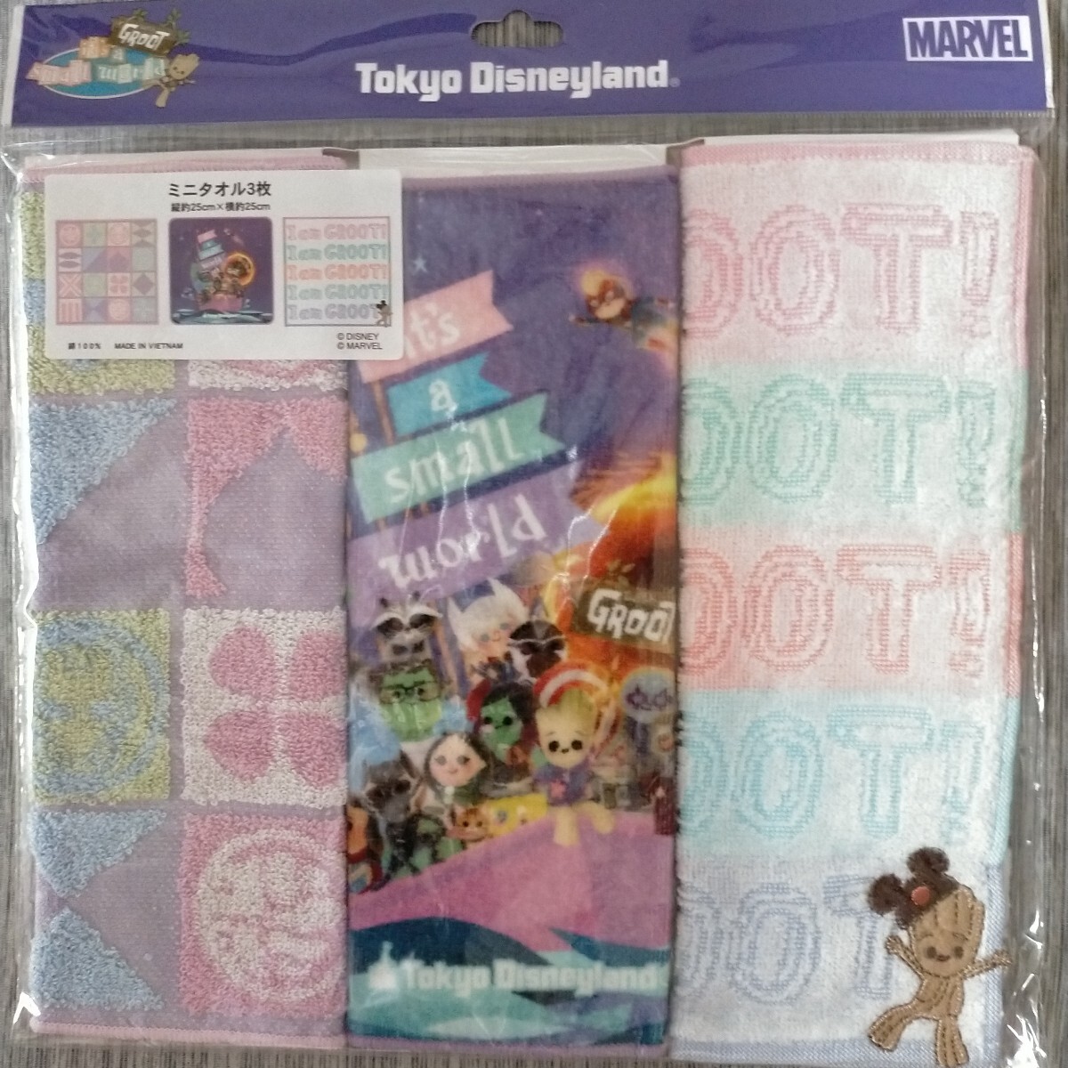 東京ディズニーランド グルート ミニタオルセット イッツ・ア・スモールワールドwithグルート ハンカチ マーベル TDR拍卖