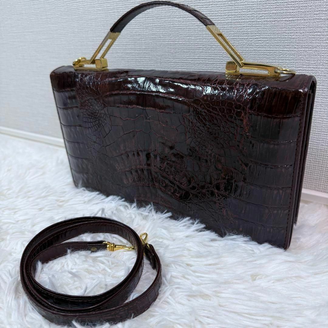 最高級 クロコダイル センター取り ショルダーバッグ クラッチバッグ 金金具拍卖