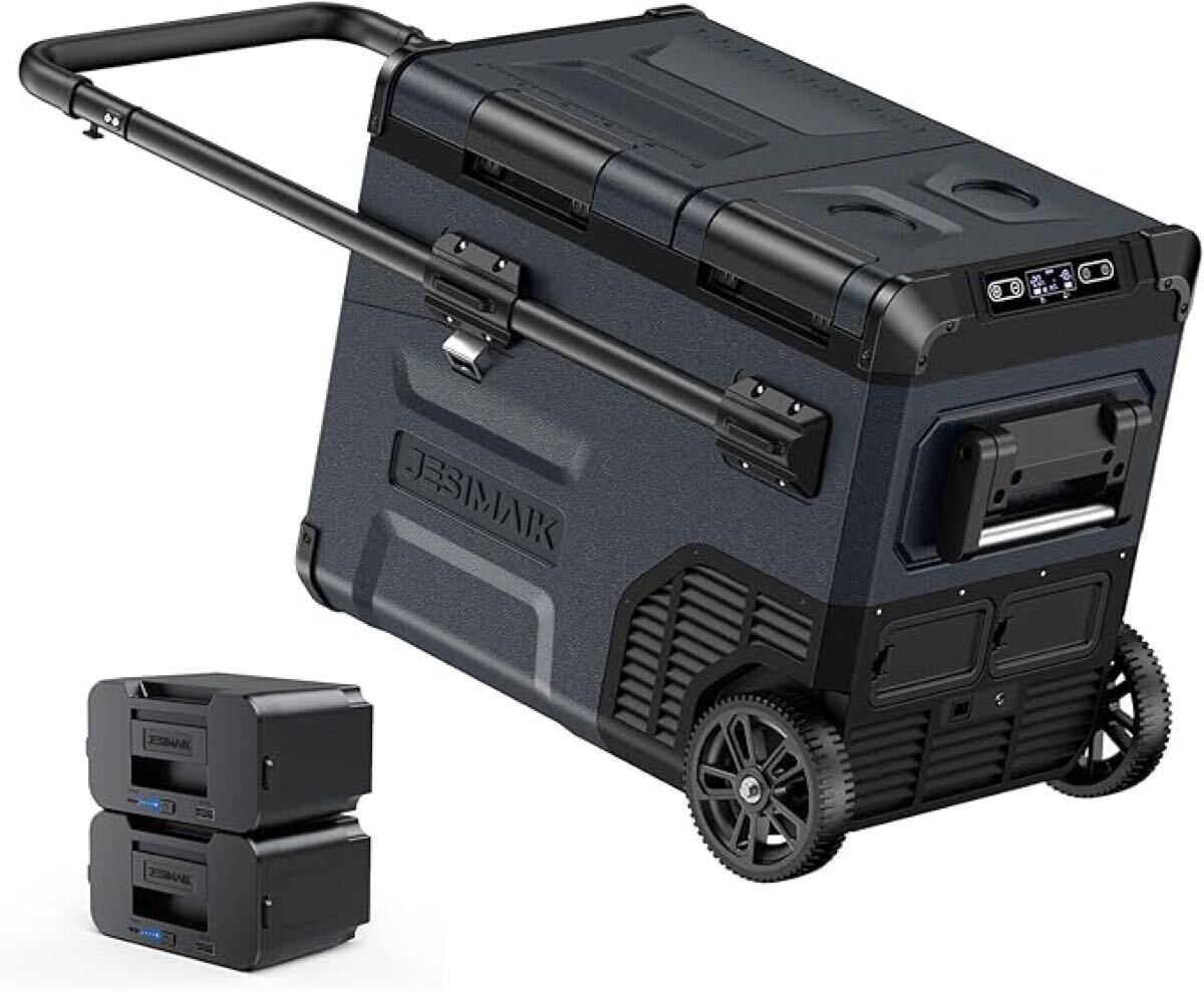 JESIMAIK 車載冷蔵庫 E45 45L -20℃~10℃ バッテリー2個付き 伸縮ハンドル・キャスター付き 急速冷凍 コンプレッサー式 AC100V DC12V/24V拍卖