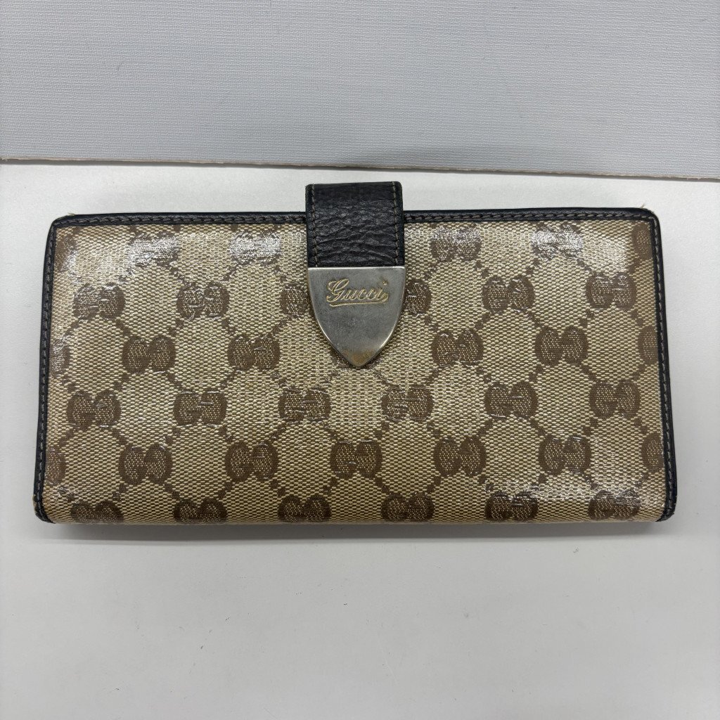 ◎GUCCI グッチ 長財布 231837 GGクリスタル GG柄 コーティングキャンバス×レザー ブラウン系 TW209851拍卖