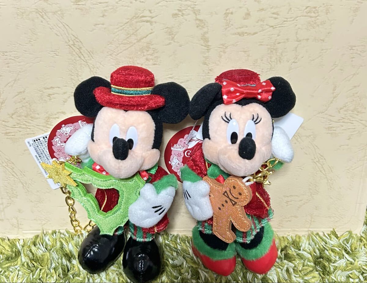 ディズニー クリスマス ミッキー ミニー タグ付 ぬいぐるみバッジ TDR 新品タグ付 完売 2022 ミッキーマウス キーチェーン拍卖