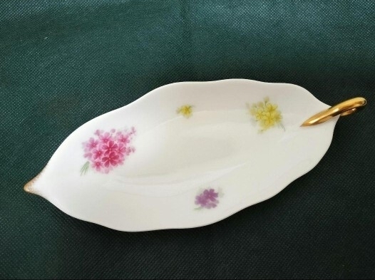 大倉陶園 レモントレイ リーフ形 花柄 トレイ ゴールドライン 金彩 【美品】拍卖