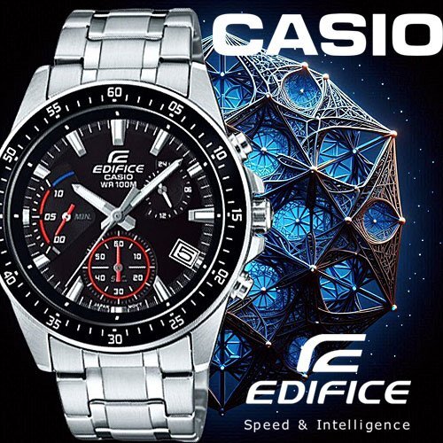 カシオ逆輸入EDIFICE 新品1円 エディフィス欧米モデル 精悍ブラック 100m防水 クロノグラフ 腕時計 未使用 CASIO メンズ 本物拍卖