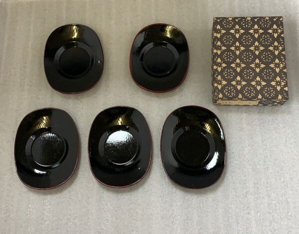 A1116茶托 黒 小判 5枚組 工芸 茶道具 煎茶道具拍卖