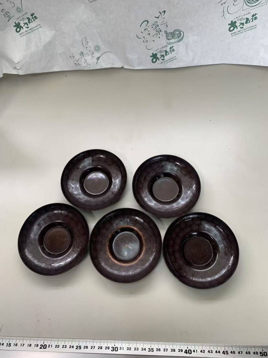 G0601→銅製茶托・5客 鎚起銅 春秋堂 在銘 銅製 茶道具 中古拍卖