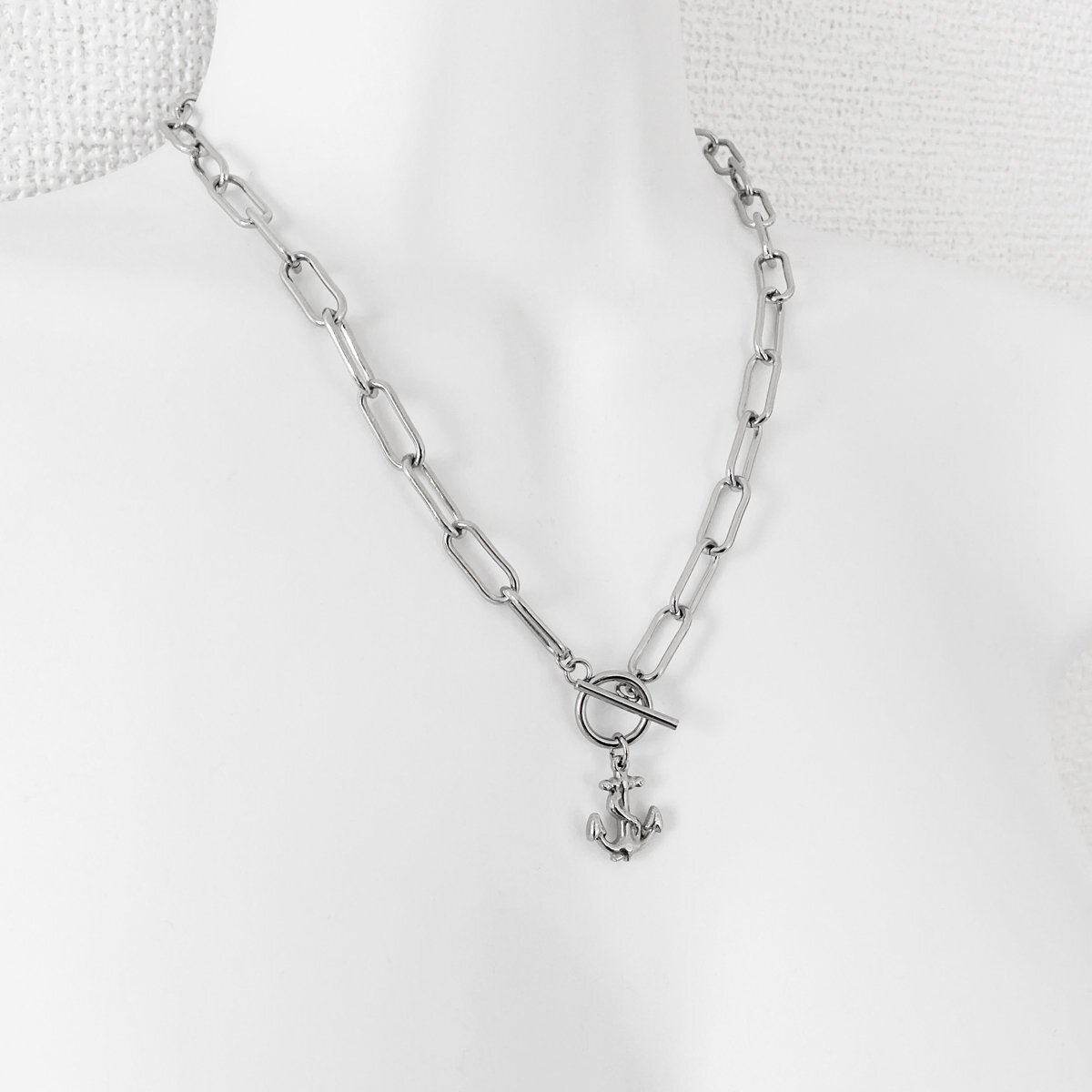 ステンレス製 イカリチャームマンテルネックレスロング小豆チェーン 幅約7.5mm 45cm MN05拍卖
