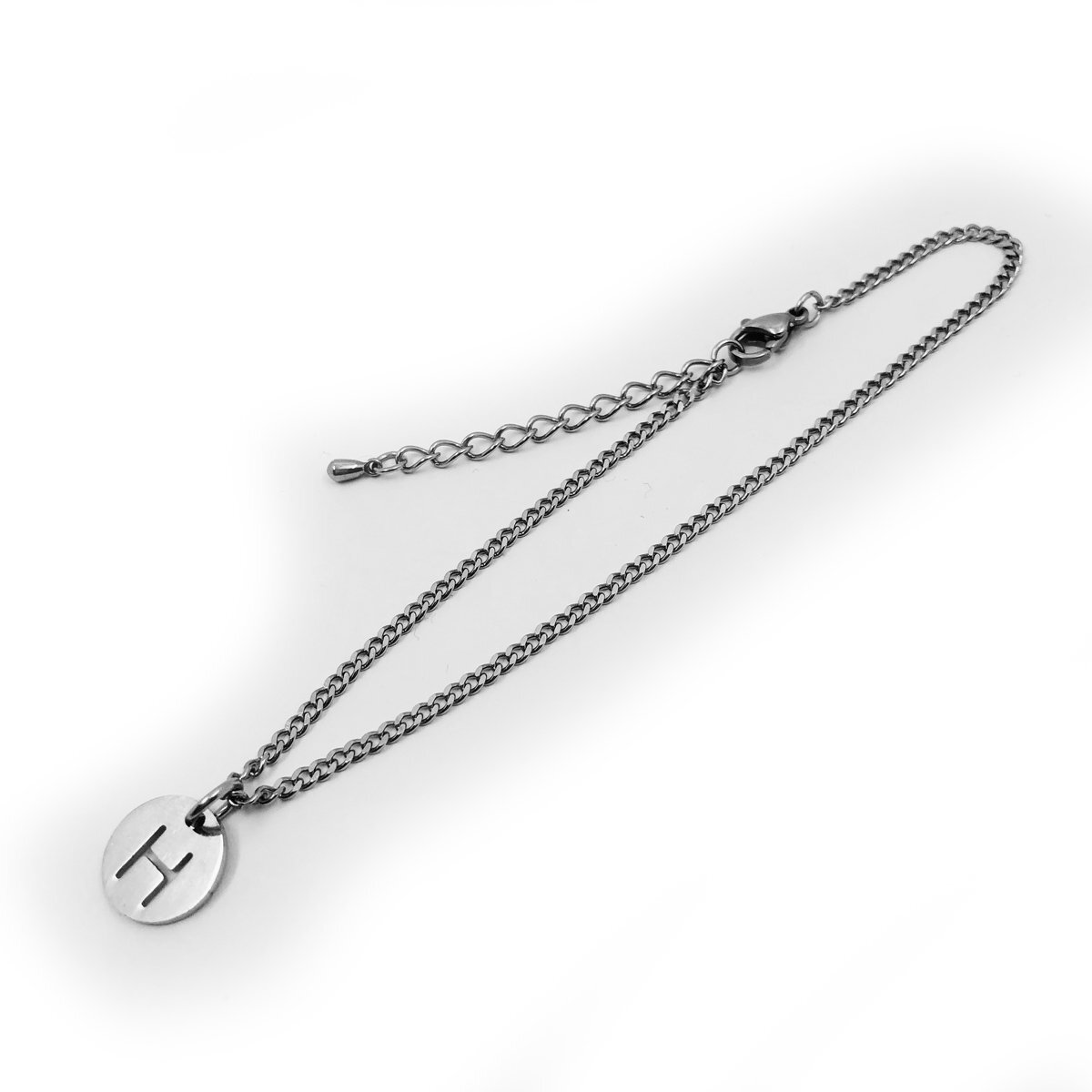 H イニシャル アルファベット アンクレット ステンレスチェーン 喜平2面カット 幅2.2mm 27cm(23cm+4cmアジャスター) FN213H拍卖