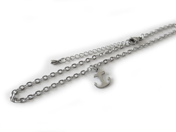 【大きめ】ステンレスチェーンアンクレット平小豆2.4mm マリンチャーム付き 29cm(25+4cmアジャスター)拍卖