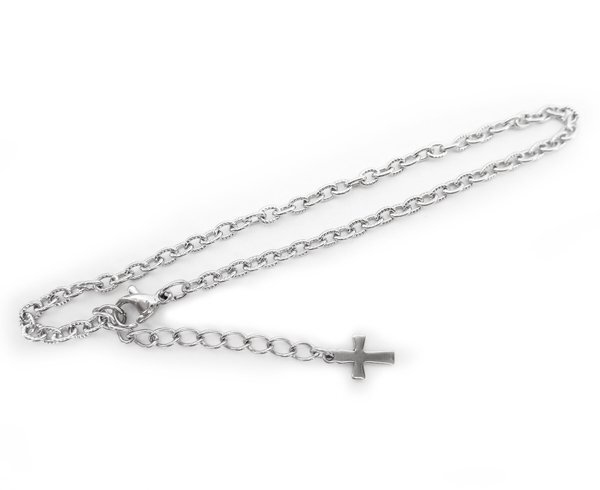 ステンレスチェーンアンクレット小豆3.1mm クロス 25cm(21+4cmアジャスター)拍卖