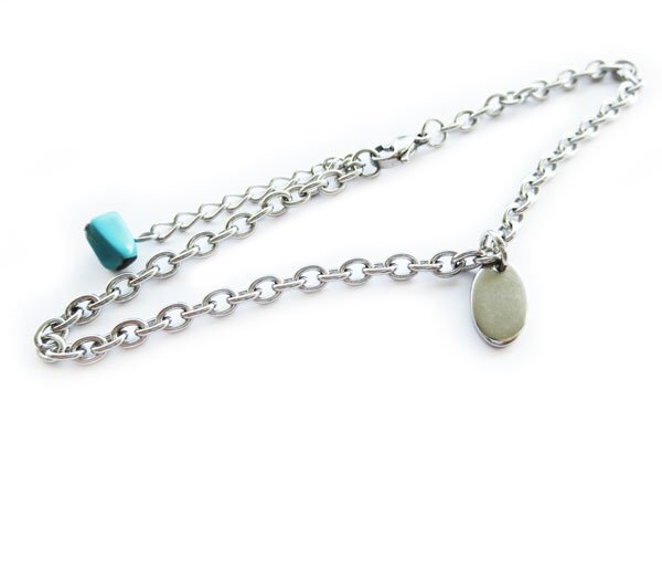 ステンレスチェーン アンクレット 染めターコイズ FN72 幅約3mm 28cm(24+4cmアジャスター) 大きめ拍卖