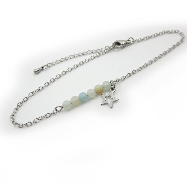 ステンレスチェーンブレスレット アマゾナイト チェーン1.7mm幅 SB60 約21cm(18+3cmアジャスター)拍卖