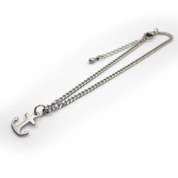 ステンレスチェーンアンクレット喜平2面2.2mm ミニイカリチャーム付き  25cm(21cm+4cmアジャスター)拍卖