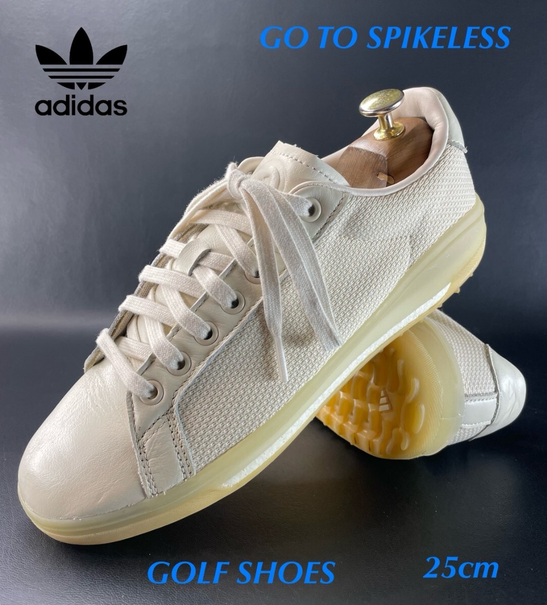 名機降臨!定12989円!アディダス【ゴートゥースパイクレス】高性能ハイブリッドゴルフシューズ!クリーミーホワイト 25cm/US7.5拍卖