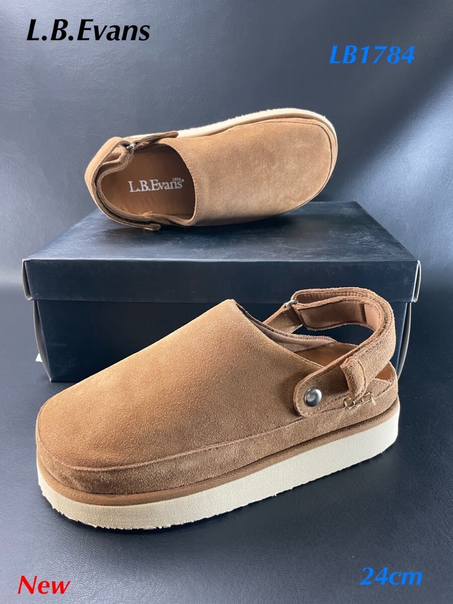 名機降臨!定14080円/未使用品!USA1804年創業/LBエバンス【LB1784】スリッポン/サボサンダル!カウレザー!モカブラウン 24cm/US7拍卖