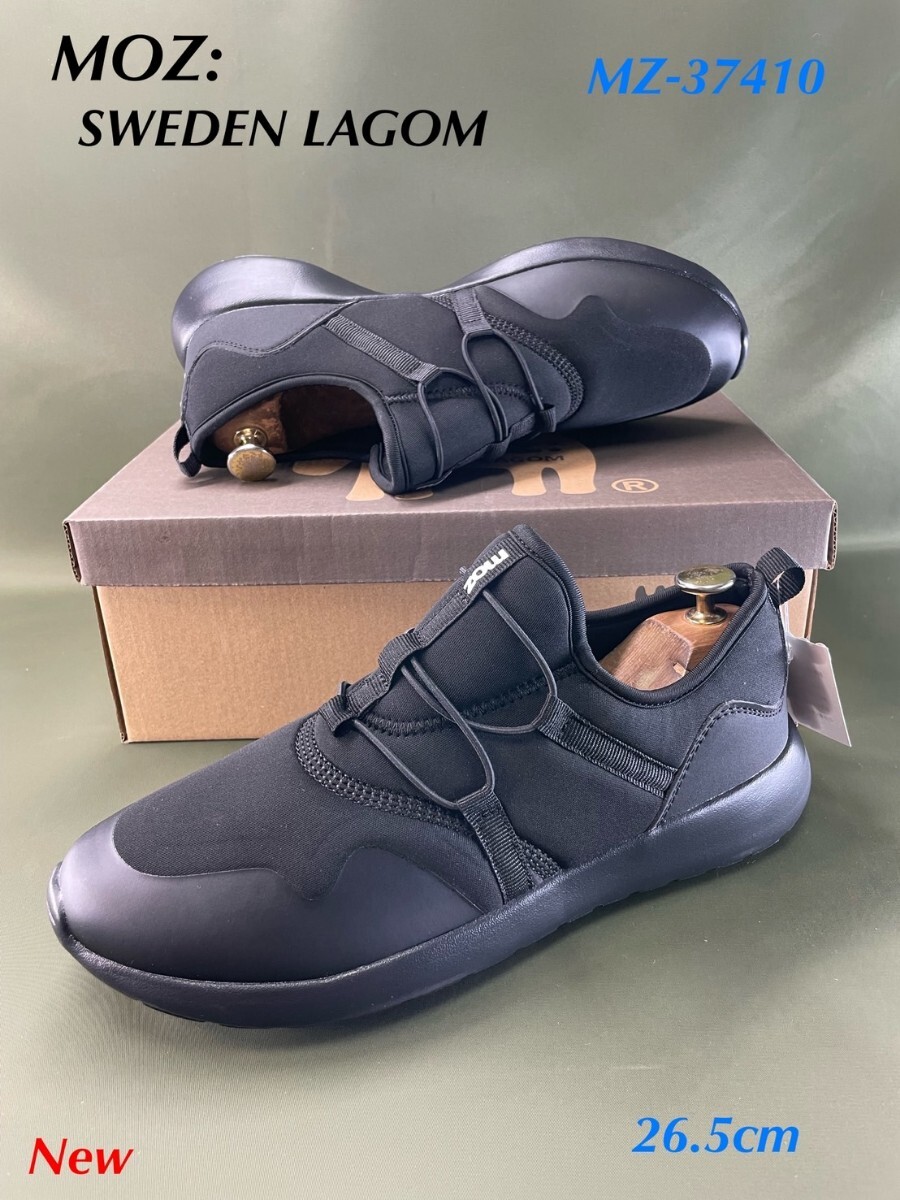 名機降臨!定8250円/未使用品!生産終了クロームブラック!モズ-スウェーデン発【MZ-37410】防水スリッポンスニーカー!26.5cm拍卖