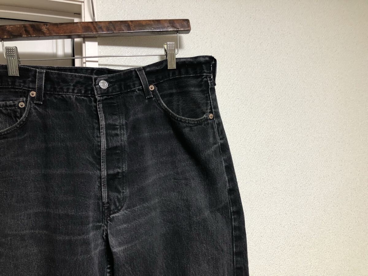 97年10月90sヴィンテージMADE IN USAアメリカ製リーバイス501-0660後染めブラックデニムパンツボタン裏522工場W36L30実測W90cmL75cm拍卖