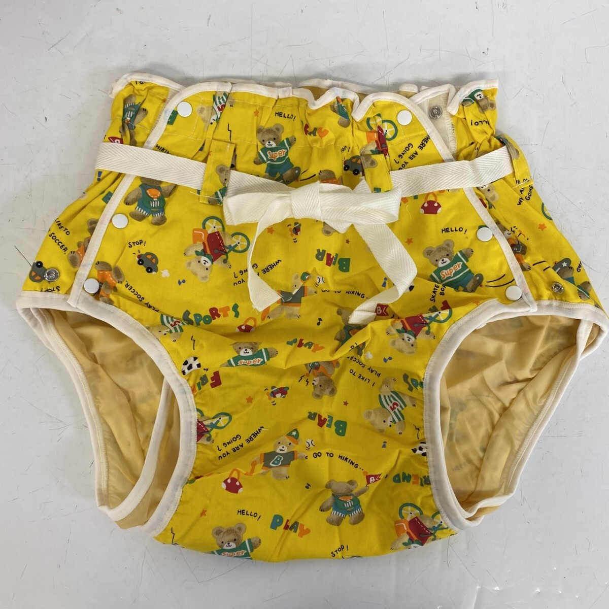 未使用 大人用おむつカバー Lサイズ 黄色 クマ レトロ柄 新品 介護用拍卖