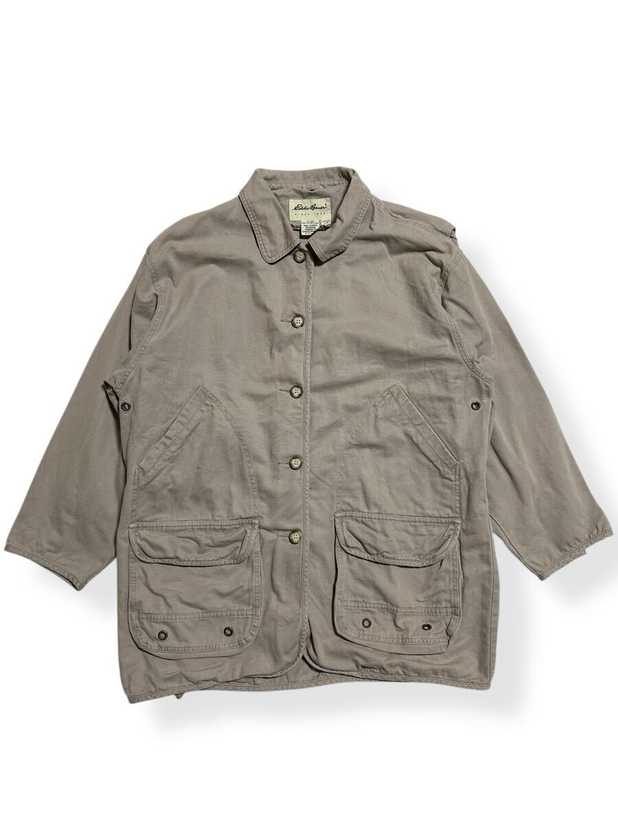 ★美品 90s Eddie Bauer 白タグ XL相当 ヴィンテージ コットン キャンバス ダック カバーオール ジャケット エディバウアー オールド拍卖