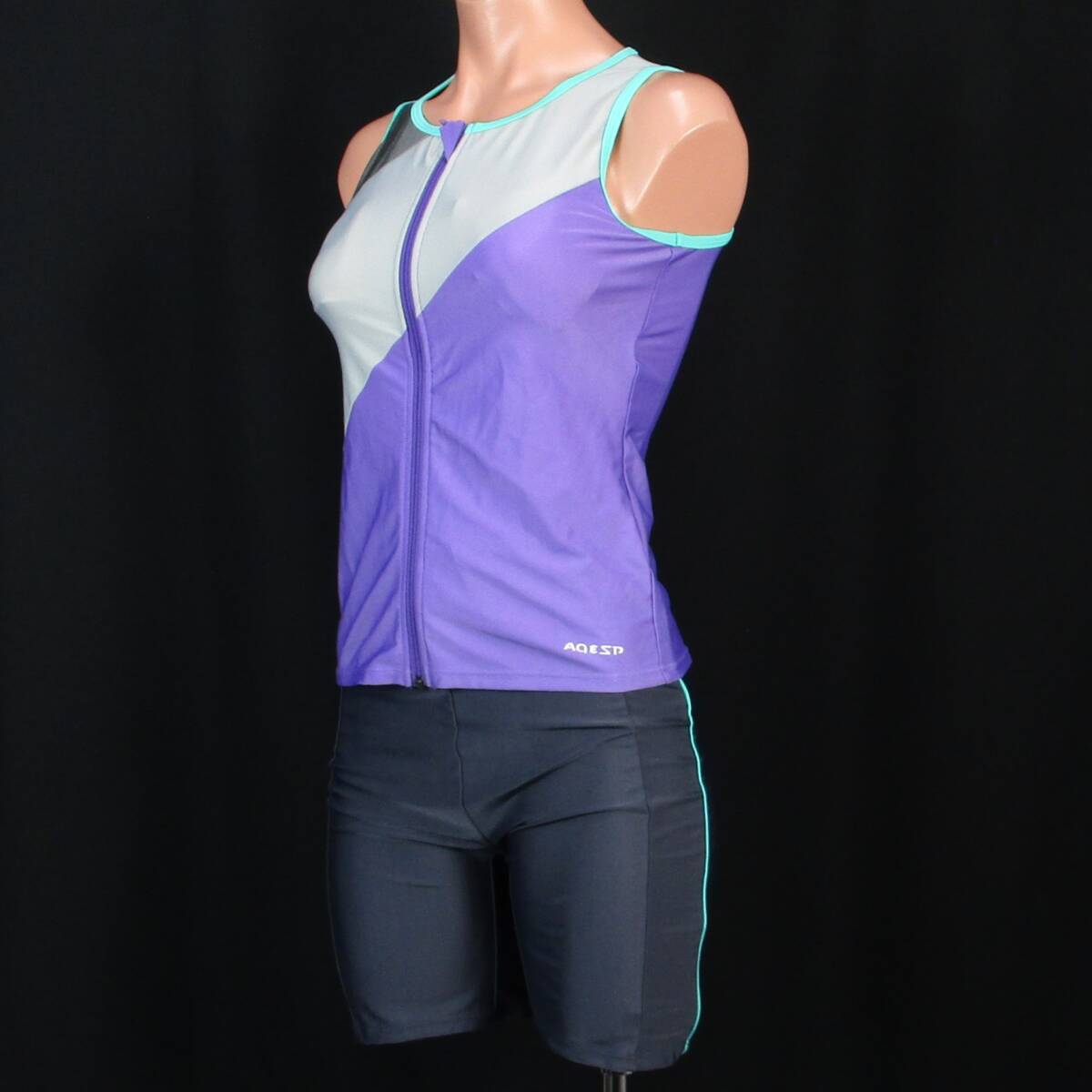 C6281★アクアパラダイス 薄紫 パープル 灰色 ダークグレー セパレート水着 ジッパー レディース11L つるすべ ツーピース ジム プール 海拍卖