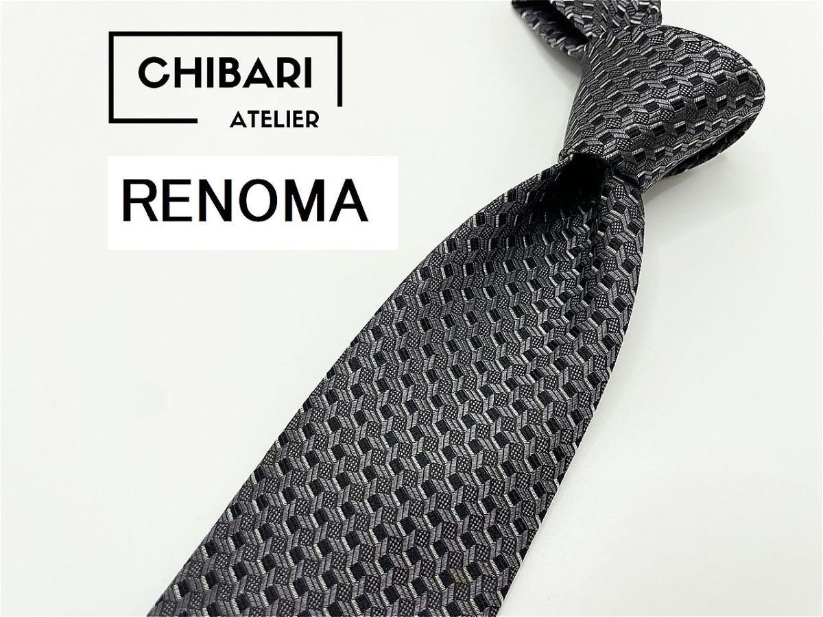 【新古品】RENOMA レノマ ドット柄 ネクタイ 3本以上 送料無料 メンズ ブラックグレイ 光沢 0904026拍卖