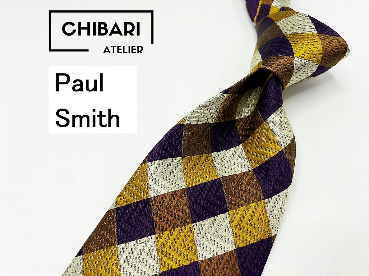 【超美品】PaulSmith ポールスミス チェック柄 ネクタイ 3本以上 送料無料 メンズ シルバーブラウン 1003142拍卖