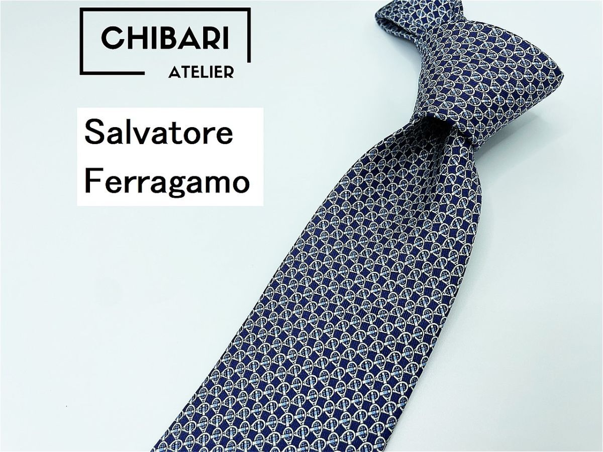 【新古品】Salvatore Ferragamo フェラガモ チェック柄 ネクタイ 3本以上 送料無料 メンズ ネイビー 1002002拍卖