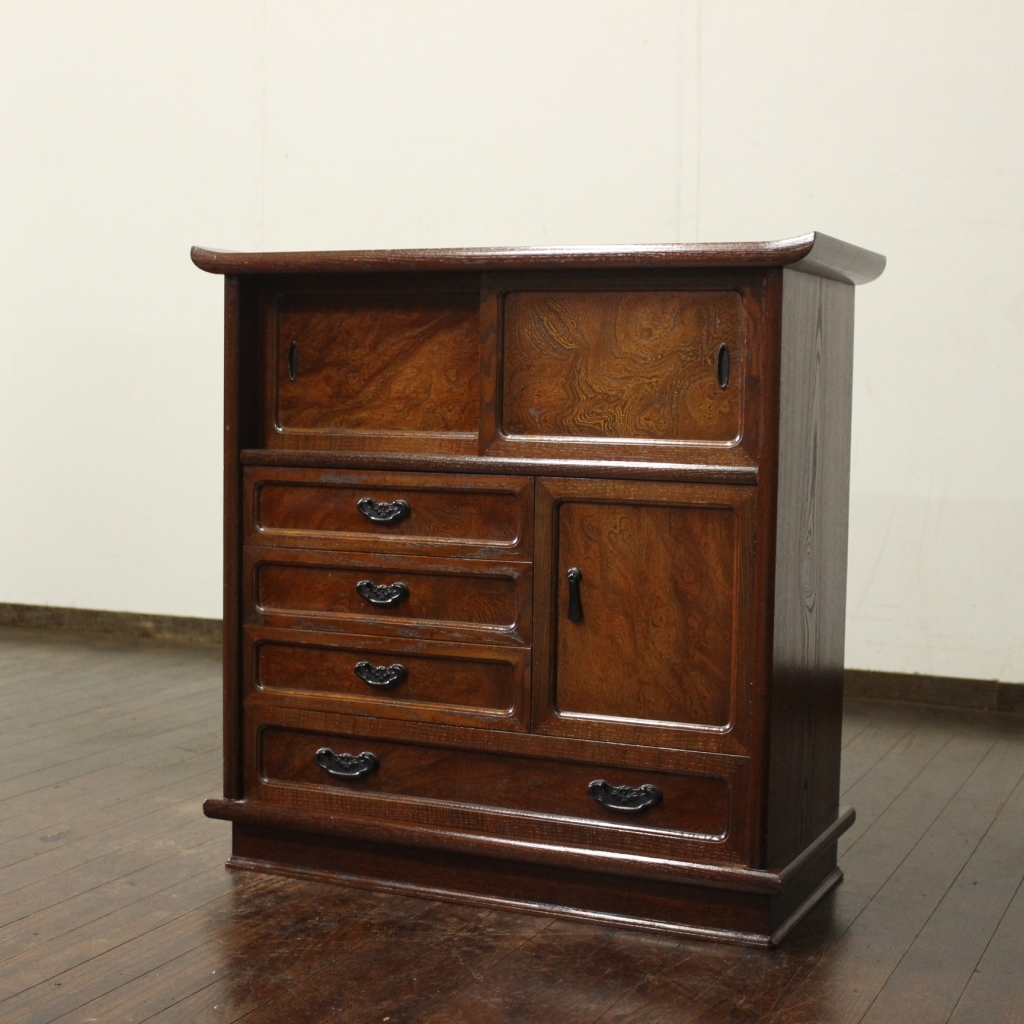 新入荷 欅杢!小振りな飾り棚 隠し付 茶棚 茶箪笥 木製/違い棚/収納/戸棚/食器棚/時代箪笥/水屋/古民家拍卖