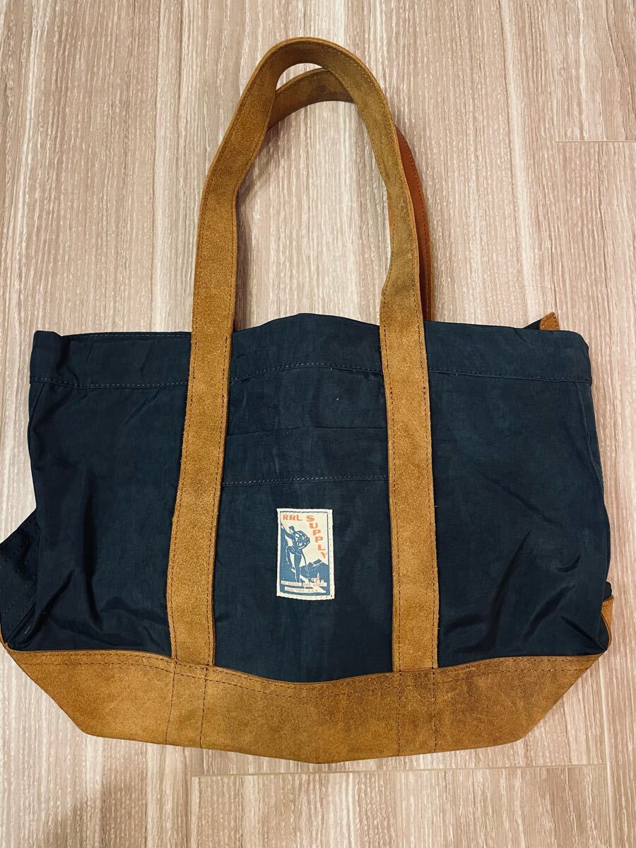新品未使用 傑作 RRL ダブルアールエル インディゴ ナイロントートバッグ レザー切り替え 本革 キャンバス indigo マウンテンシリーズ拍卖
