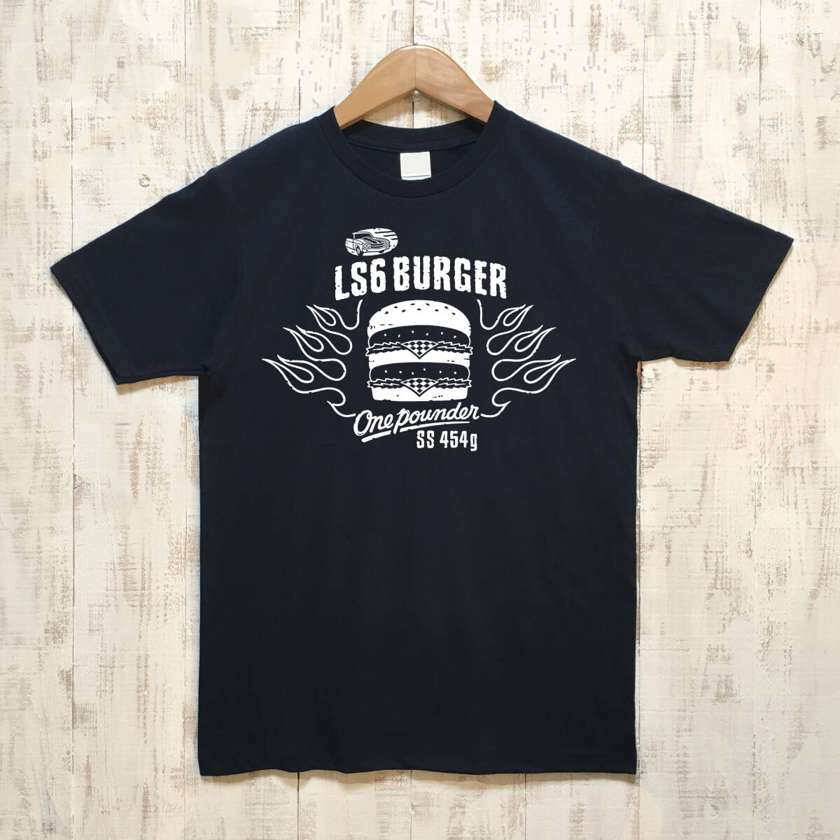 ■ LS6 BURGER Tシャツ■Sサイズ(ネイビーxホワイト) アメリカ アメ車 シボレー シェベル CHEVROLET CHEVY CHEVELLE 拍卖