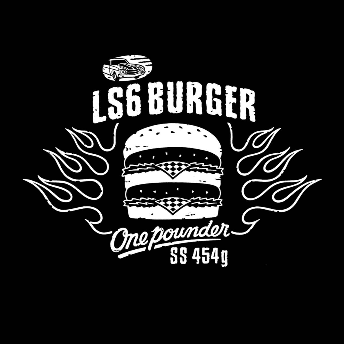 ■ LS6 BURGER Tシャツ■XLサイズ(ブラックxホワイト) アメリカ アメ車 シボレー シェベル CHEVROLET CHEVY CHEVELLE 拍卖
