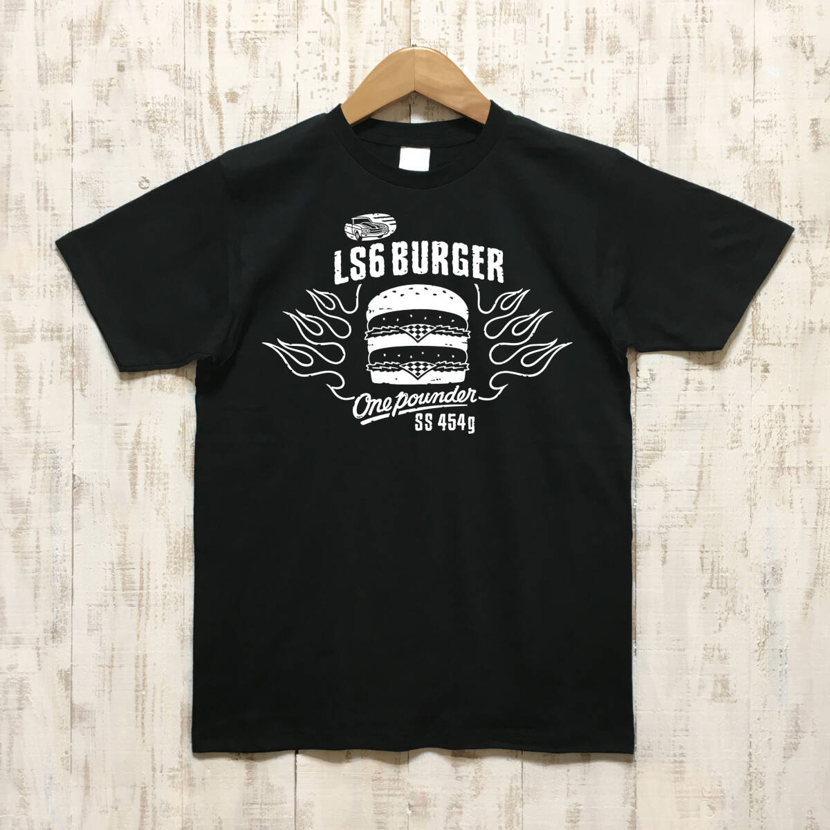■LS6 BURGER Tシャツ ■Lサイズ(ブラックxホワイト) アメリカ アメ車 シボレー シェベル CHEVROLET CHEVY CHEVELLE 拍卖