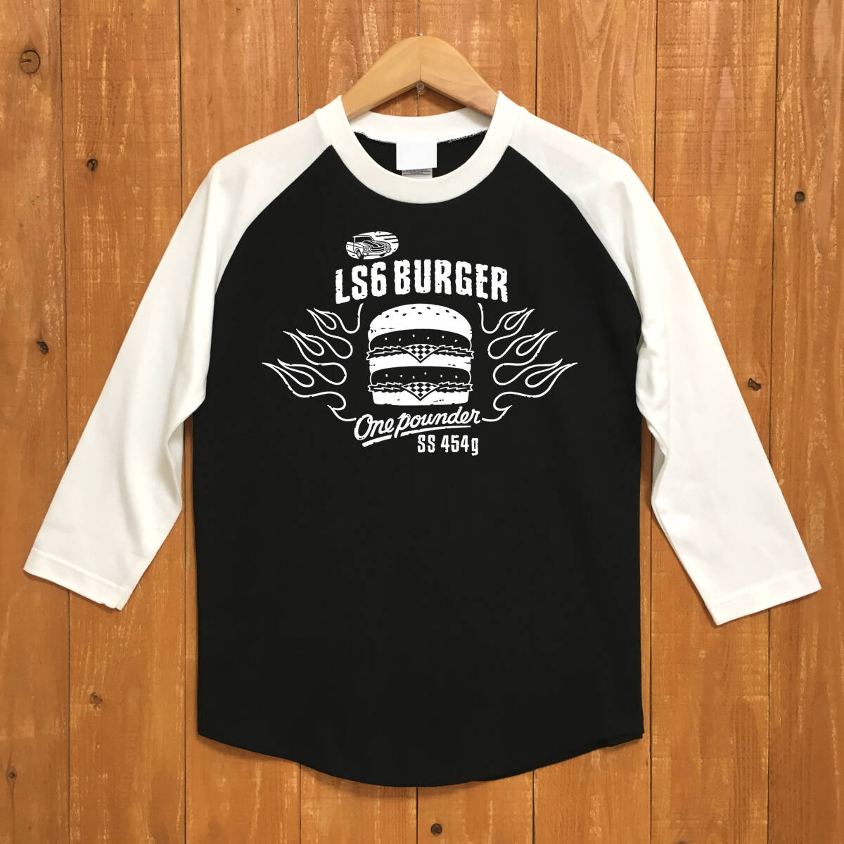 ■ LS6 BURGER ベースボ-ルTシャツ■Lサイズ(ブラックxホワイト)アメ車 シボレー シェベル CHEVROLET CHEVY CHEVELLE拍卖