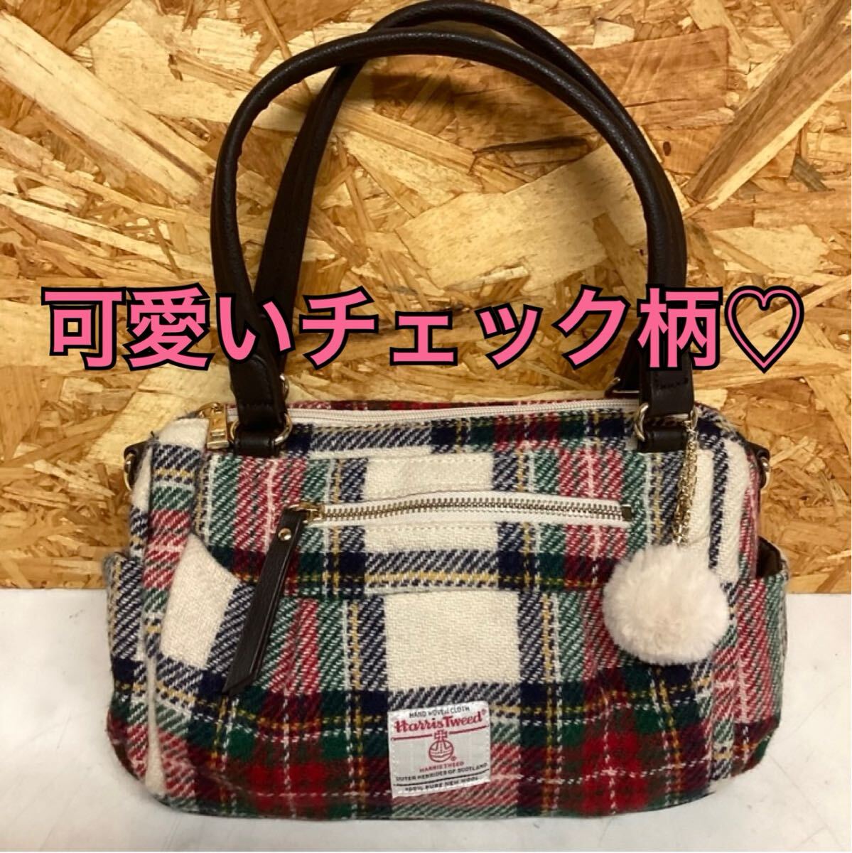 可愛いチェック柄ハンドバッグ 小物 おしゃれ(ほ41)拍卖