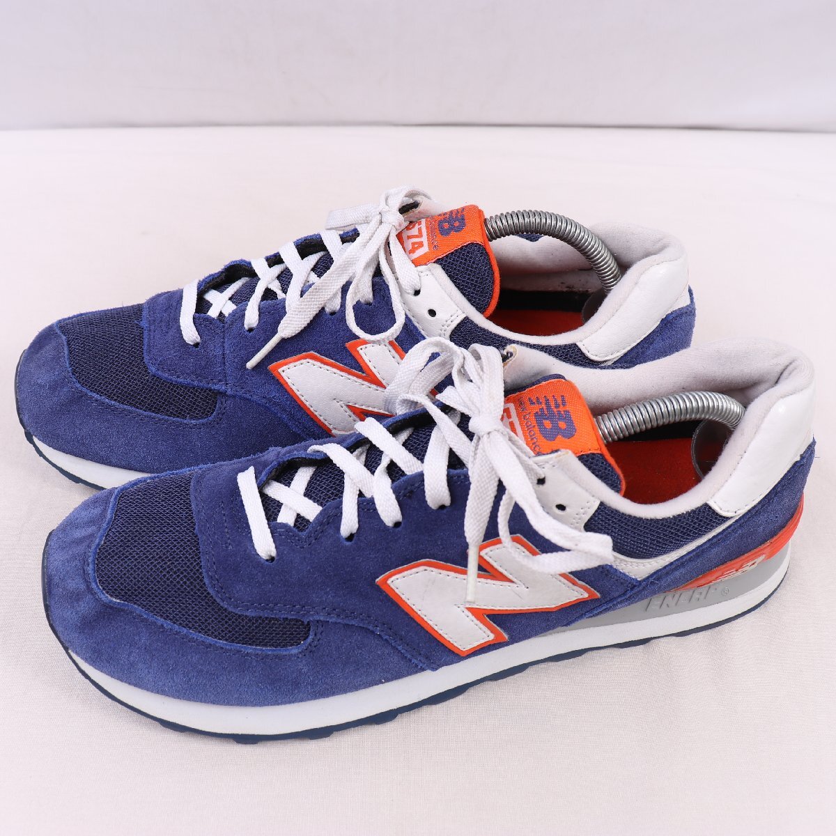 574 ニューバランス 28.0cm/new balance 青 ブルー 白 ホワイト オレンジ 中古 古着 メンズ スニーカー yy5957拍卖