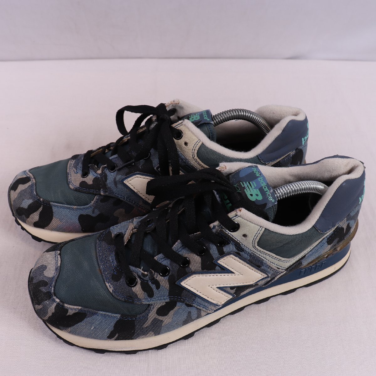 574 ニューバランス 27.5cm/new balance ブルーグレー 迷彩 カモフラージュ 中古 古着 メンズ スニーカー yy7057拍卖