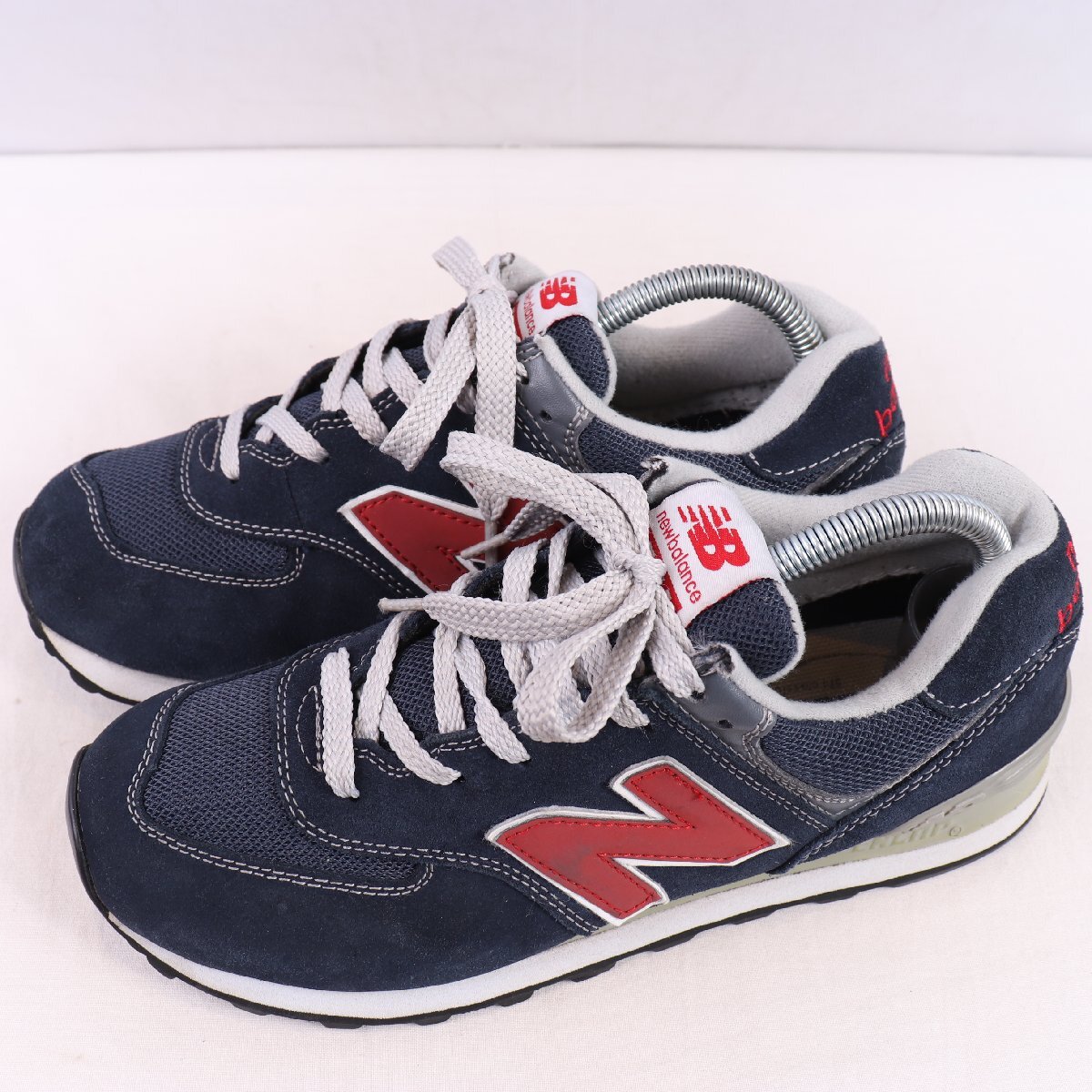 574 ニューバランス 25.0cm/new balance 紺 ネイビー 赤 レッド 灰 グレー 中古 古着 メンズ スニーカー yy7092拍卖