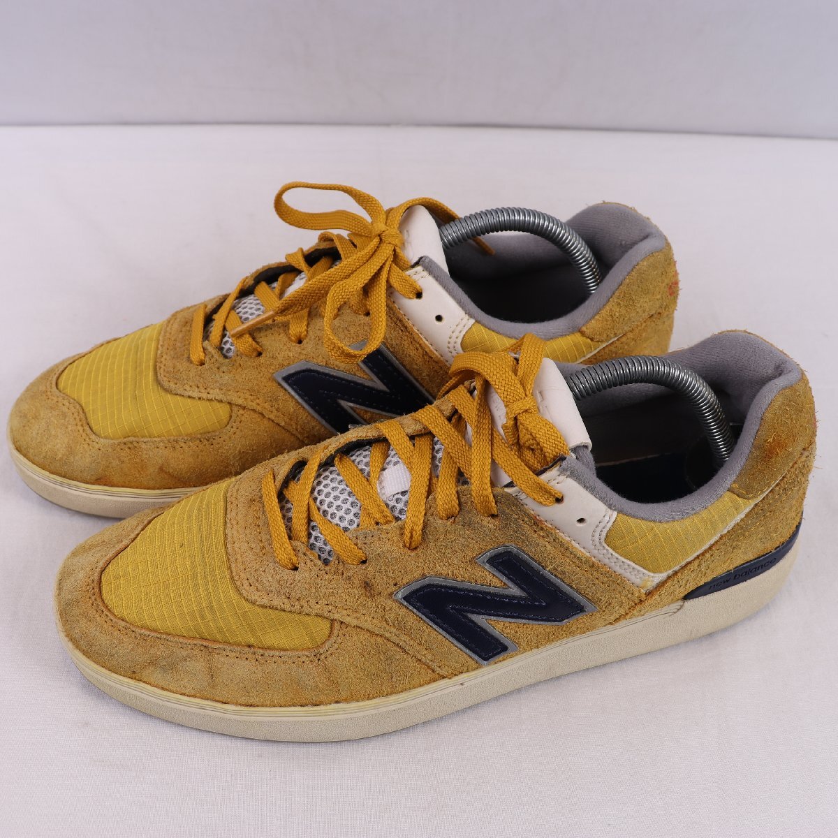 574 ニューバランス 27.0cm/new balance 黄色 イエロー 紺 ネイビー白 ホワイト 灰 グレー 中古 古着 メンズ スニーカー yy7104拍卖