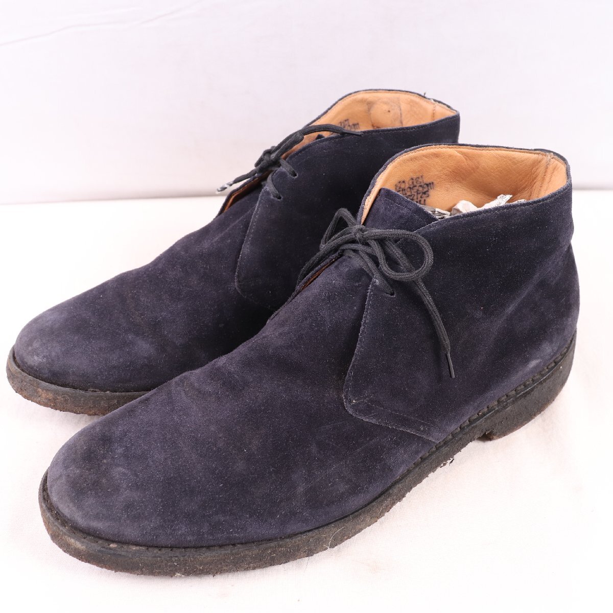 チャーチ 80 G/ 81ラスト 26.5cm 位 Church's JOCKEY チャッカブーツ スエード ネイビー イングランド製 英国製 メンズ 革靴 中古 ds5480拍卖