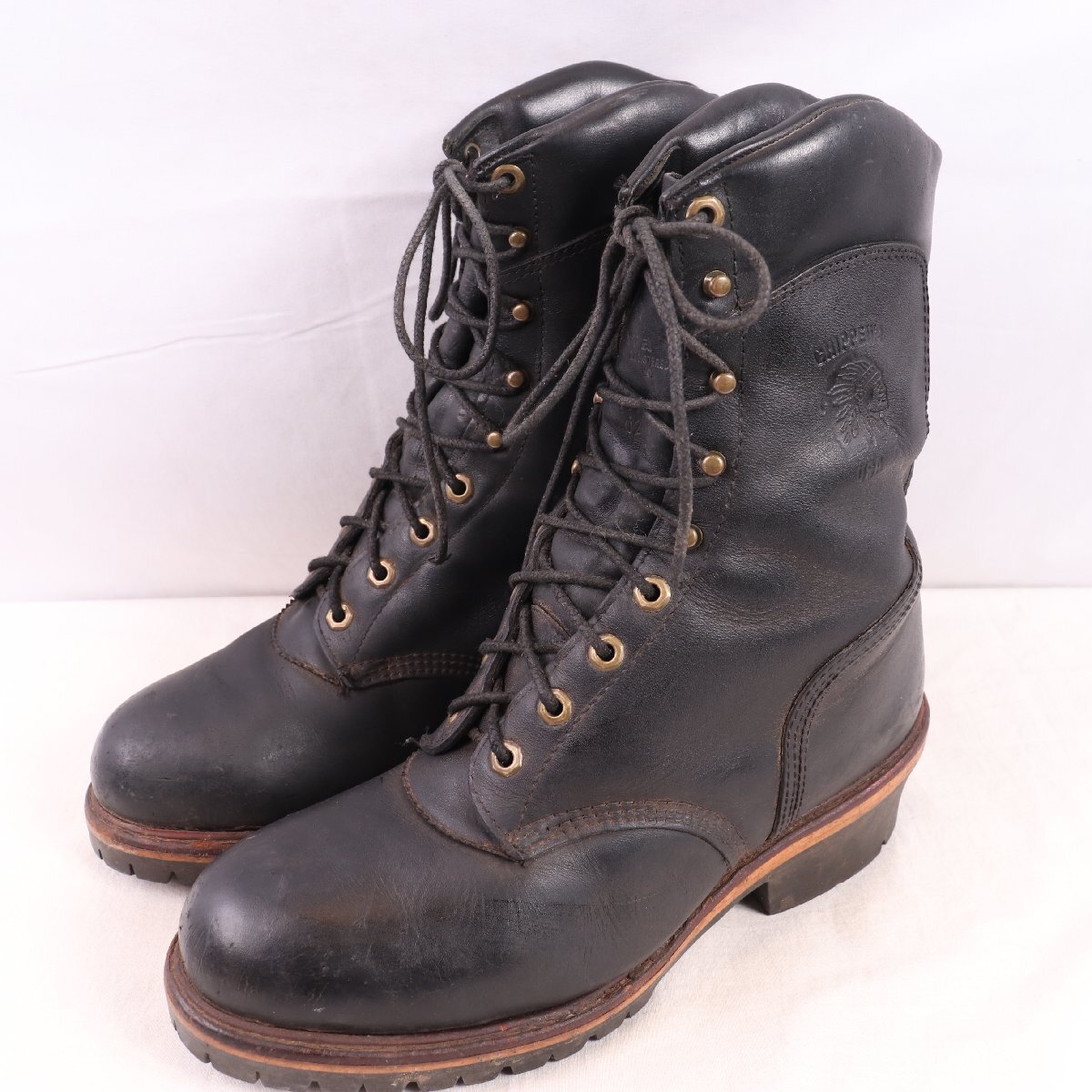 チペワ 10 EE / 28.0cm 位 USA製 編み上げ スチールトゥ ロガーブーツ ブラック 黒 Chippewa メンズ 中古 古着 eb1981拍卖