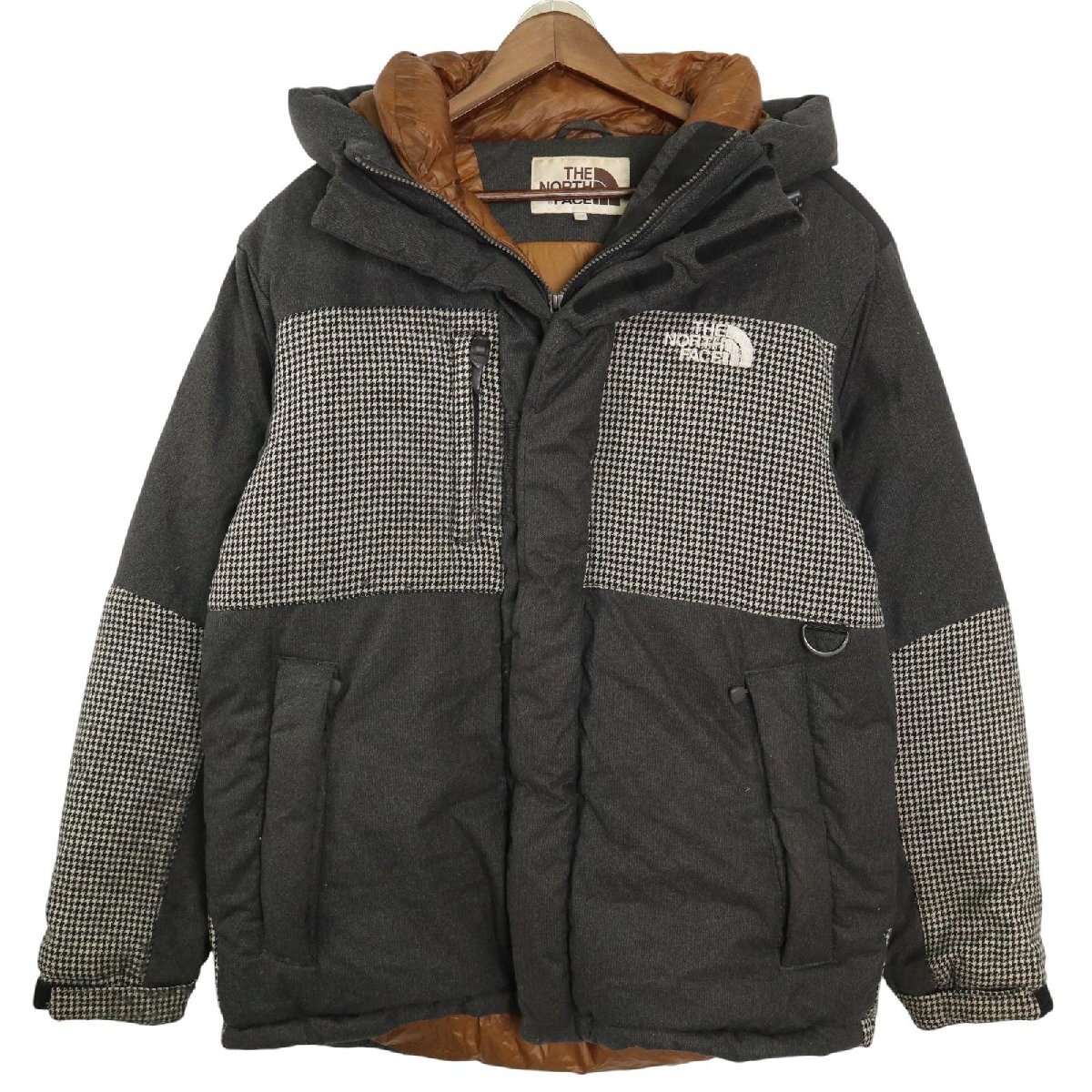 ノースフェイス ダウンジャケット 100/L メンズ チャコールグレー×千鳥格子 THE NORTH FACE Houndstooth Down Jacket 中古 古着 nj16拍卖