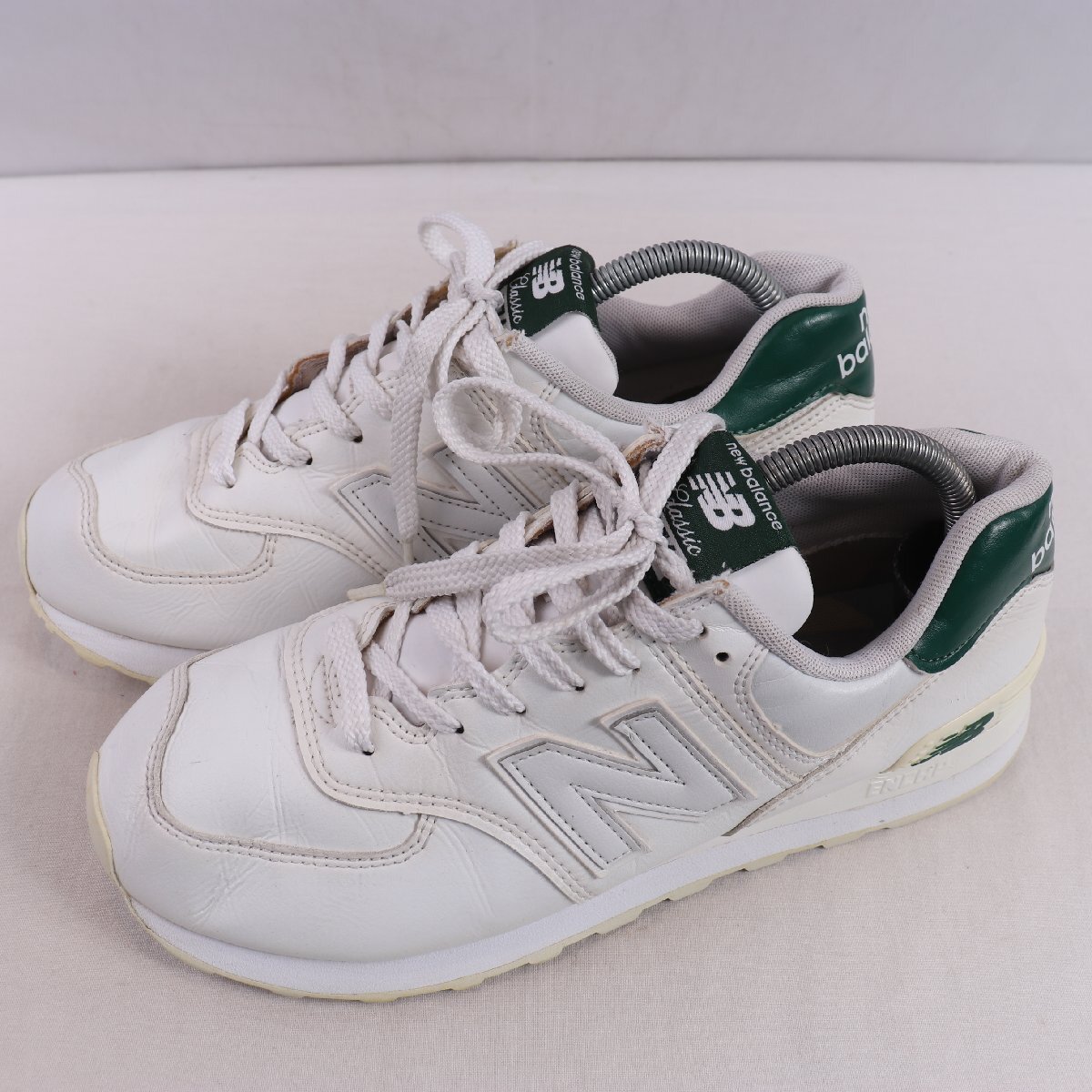 574 ニューバランス 26.5cm/new balance 白 ホワイト 緑 グリーン 中古 古着 メンズ スニーカー yy7266拍卖