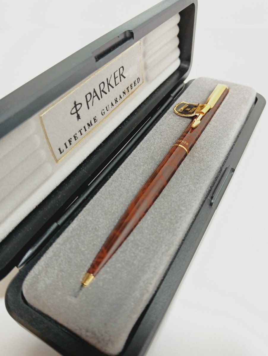 1円【美品/ケース付】PARKER パーカー ボールペン ヴィンテージ ブラウンマーブル×ゴールド ツイスト式 筆記具拍卖