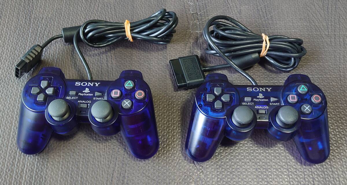 PS2 コントローラー 2個セット デュアルショック2 DUALSHOCK2 クリアブルー プレイステーション2拍卖