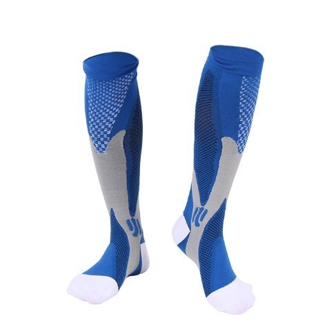 新品☆ふくらはぎサポートソックス アシスト・疲労軽減・加圧・予防・靴下・ハイソックス☆青 左右セット☆送料無料 こむら返り予拍卖