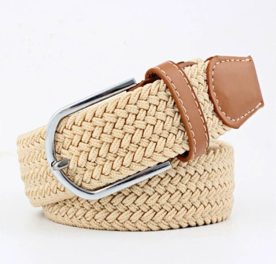新品☆無段階ベルト ゴム編込ベルト 調整不要 ライトキャメル ワンタッチ楽々♪☆拍卖