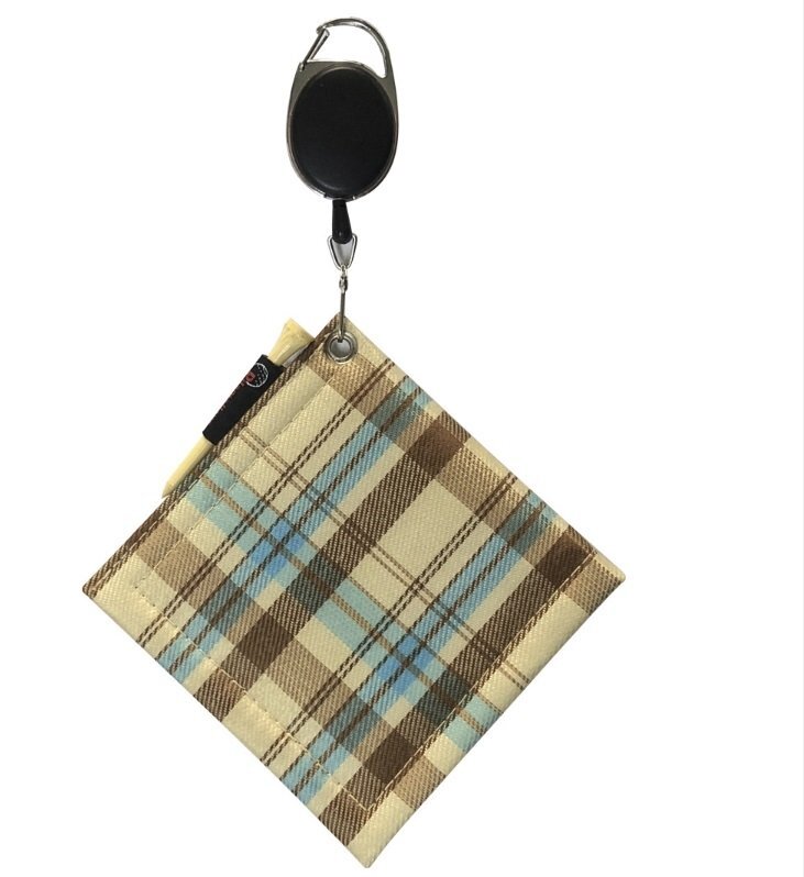 新品☆ゴルフボールクリーナー タータンチェッククリーム系☆伸びるストラップ付♪拍卖