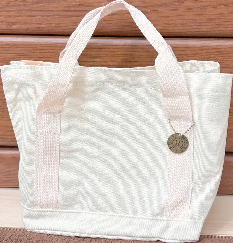 新品☆小型帆布バック ラウンドバック・小物・手荷物入れに オフホワイト☆拍卖